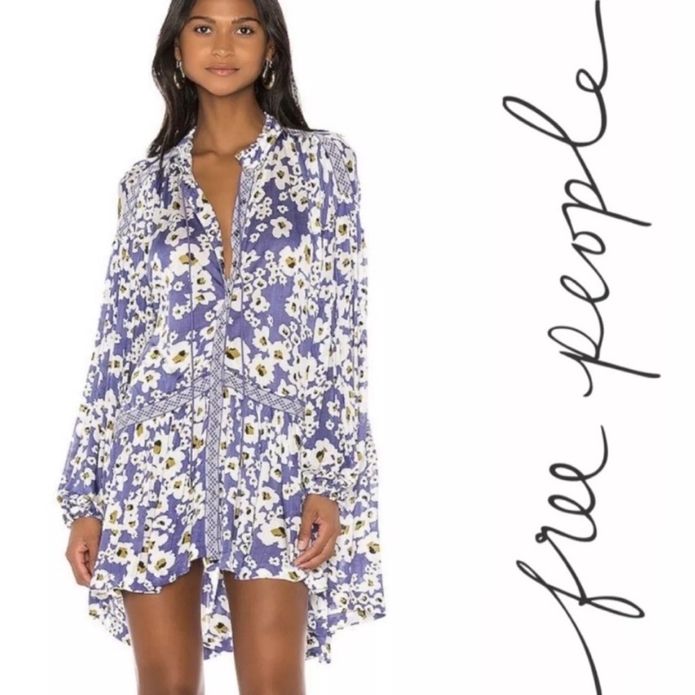 Free People Lavender Floral Long-Sleeve Tunic